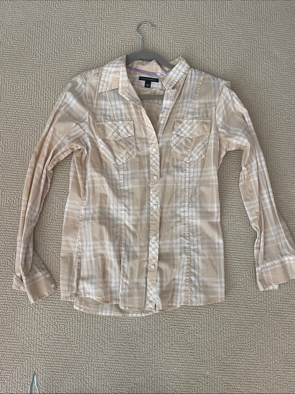 Banana Republic Beige and White Plaid Button-Down Shirt